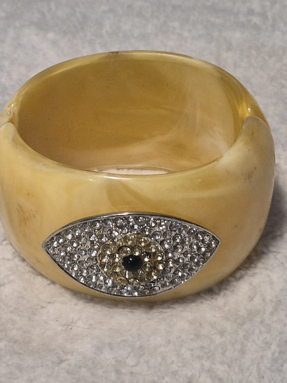 Premium Marbled Yellow Resin Rhinestone Evil Eye Clamper Bangle